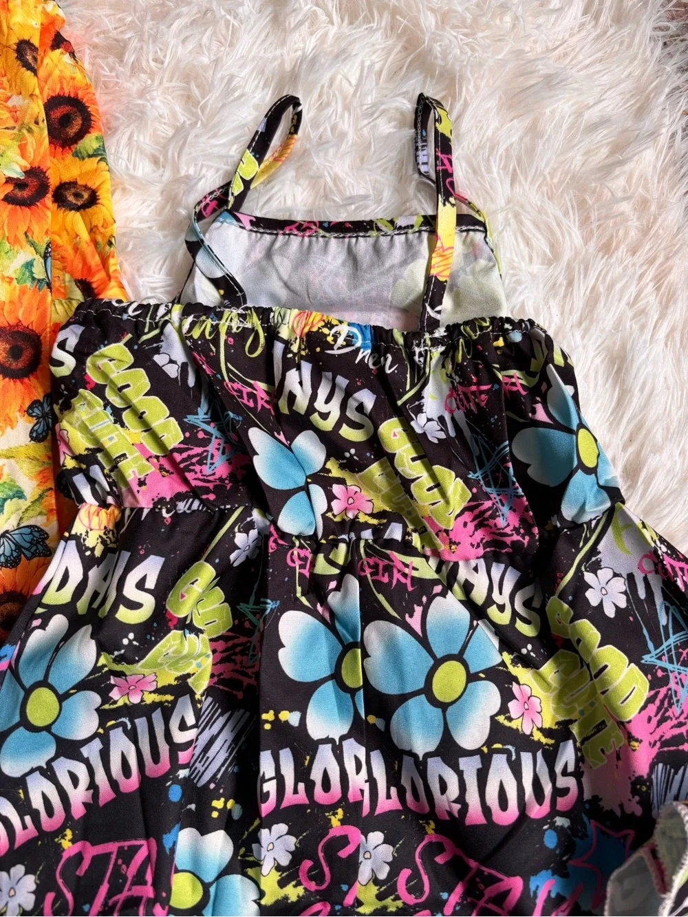 OshKosh B'gosh Sunflower Print Yellow Dress & Black Floral Graphic Dress
